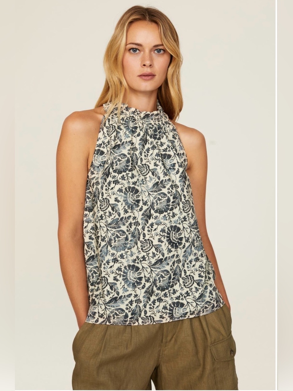 Vanessa Bruno~Floral Tom Tank~Cream and Blue Halter~Size 36 (US 4)~$235~